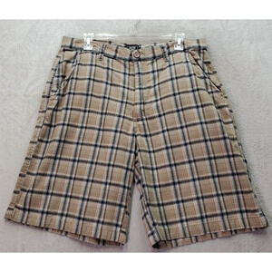 Junction West Shorts Mens Size 36 Tan Plaid 100% Cotton Slash Pockets Flat Front